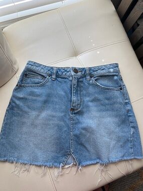BDG Medium Blue Denim Raw Hem Mini Skirt